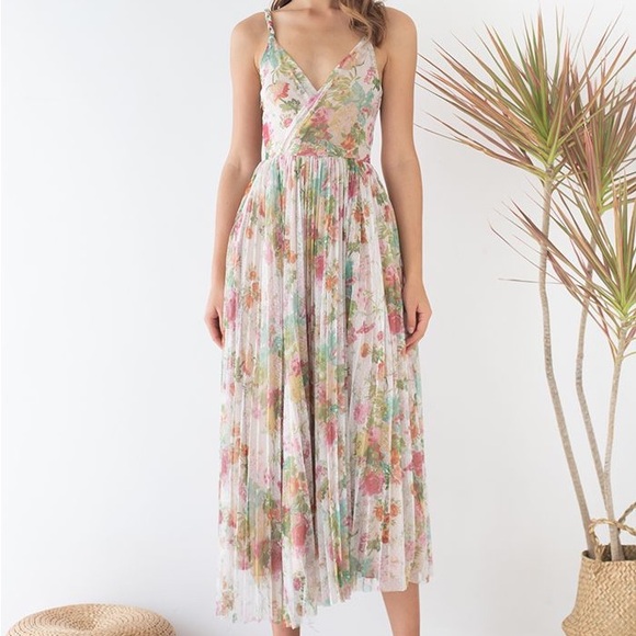 Chicwish “Spring Break” Wrap Pleated Mesh Dress - Picture 2 of 11